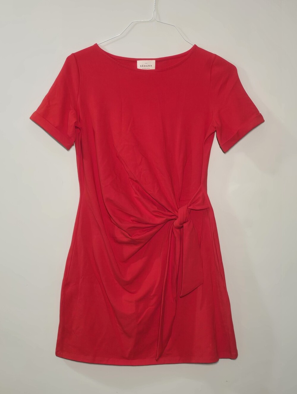 NWT-Sezane Pippa Short Dress Red Side Tie Knot Mini Dress Size S